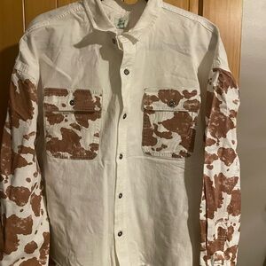 Chic White and Brown Button Down Shirt